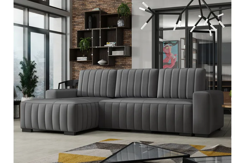 Esher 3-seters Hjørnesofa Venstre - Plysch/Grå - Møbler - Sofaer - Sovesofaer - Sovesofa divan