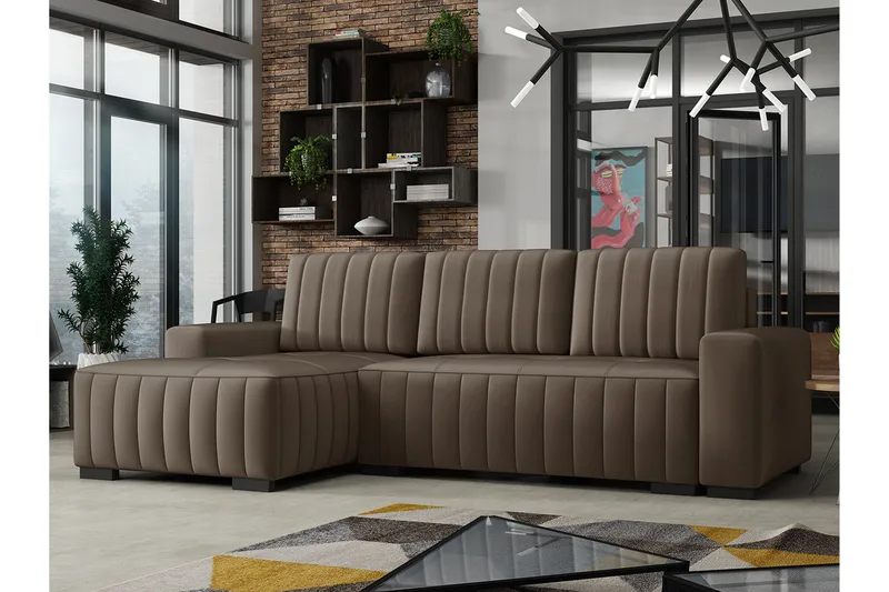 Esher 3-seters Hjørnesofa Venstre - Plysch/Brun - Møbler - Sofaer - Sovesofaer - Sovesofa divan