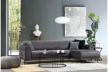 Gajanejos 3-seter Høyre L-formet Sovesofa med Sjeselong i Fløyel - Grå - Møbler - Sofaer - Sovesofaer - Sovesofa divan