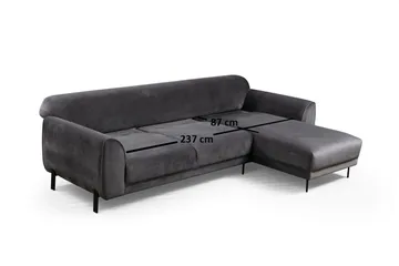 Gajanejos 3-seter Høyre L-formet Sovesofa med Sjeselong i Fløyel - Grå - Møbler - Sofaer - Sovesofaer - Sovesofa divan