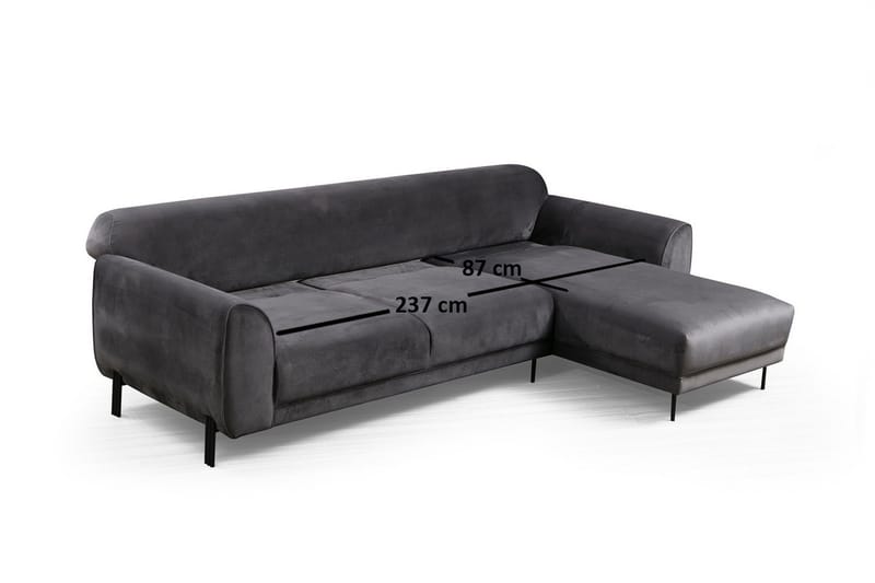 Gajanejos 3-seter Høyre L-formet Sovesofa med Sjeselong i Fløyel - Grå - Møbler - Sofaer - Sovesofaer - Sovesofa divan