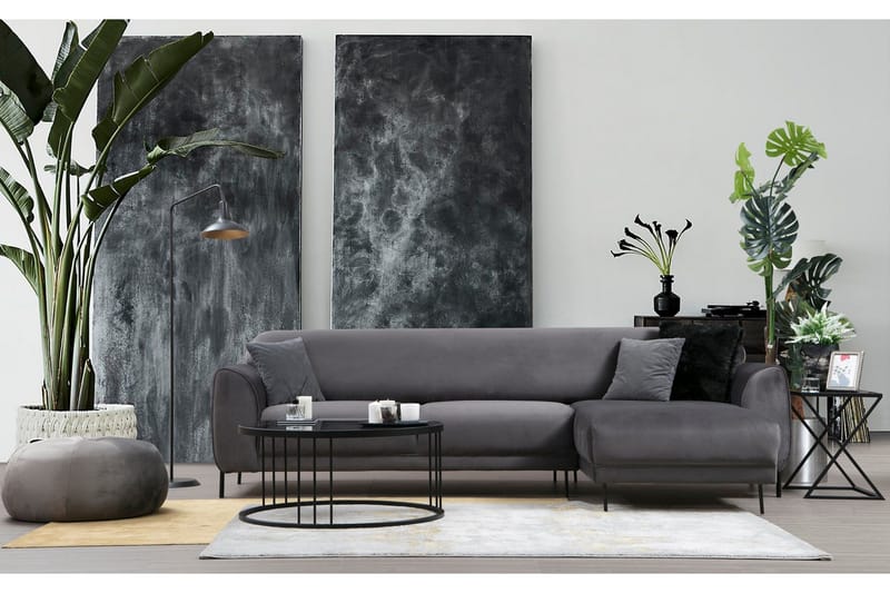Gajanejos 3-seter Høyre L-formet Sovesofa med Sjeselong i Fløyel - Grå - Møbler - Sofaer - Sovesofaer - Sovesofa divan