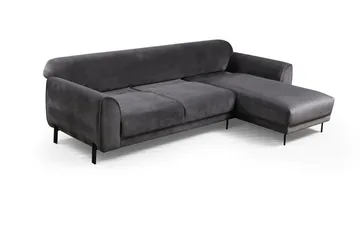 Gajanejos 3-seter Høyre L-formet Sovesofa med Sjeselong i Fløyel - Grå - Møbler - Sofaer - Sovesofaer - Sovesofa divan