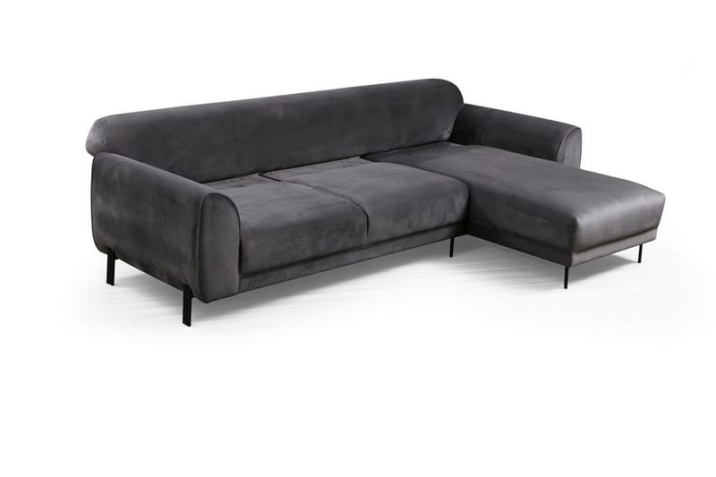 Gajanejos 3-seter Høyre L-formet Sovesofa med Sjeselong i Fløyel - Grå - Møbler - Sofaer - Sovesofaer - Sovesofa divan