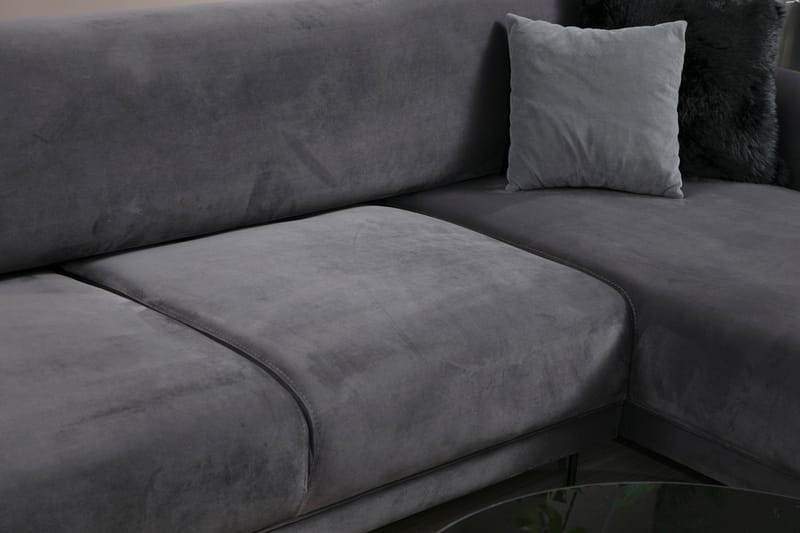 Gajanejos 3-seter Høyre L-formet Sovesofa med Sjeselong i Fløyel - Grå - Møbler - Sofaer - Sovesofaer - Sovesofa divan