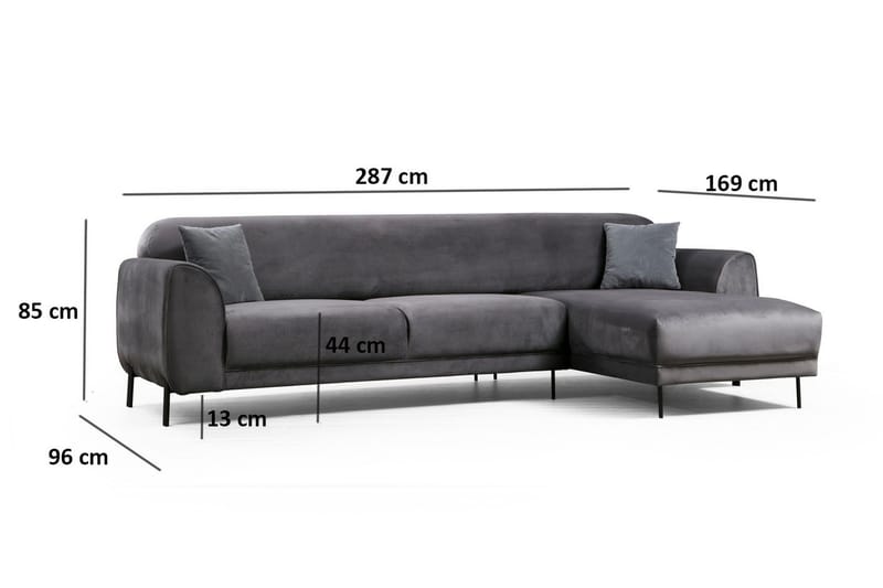 Gajanejos 3-seter Høyre L-formet Sovesofa med Sjeselong i Fløyel - Grå - Møbler - Sofaer - Sovesofaer - Sovesofa divan