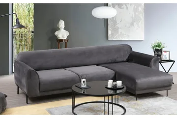 Gajanejos 3-seter Høyre L-formet Sovesofa med Sjeselong i Fløyel - Grå - Møbler - Sofaer - Sovesofaer - Sovesofa divan