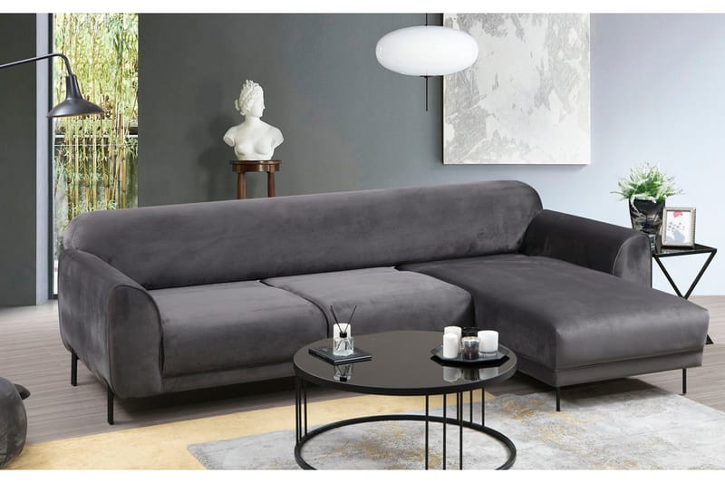 Gajanejos 3-seter Høyre L-formet Sovesofa med Sjeselong i Fløyel - Grå - Møbler - Sofaer - Sovesofaer - Sovesofa divan