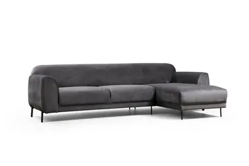 Gajanejos 3-seter Høyre L-formet Sovesofa med Sjeselong i Fløyel - Grå - Møbler - Sofaer - Sovesofaer - Sovesofa divan