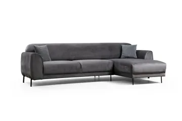 Gajanejos 3-seter Høyre L-formet Sovesofa med Sjeselong i Fløyel - Grå - Møbler - Sofaer - Sovesofaer - Sovesofa divan