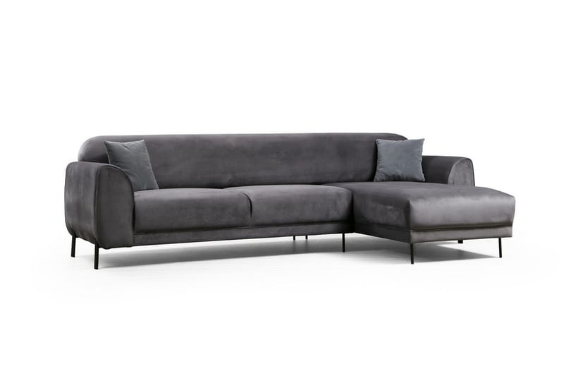Gajanejos 3-seter Høyre L-formet Sovesofa med Sjeselong i Fløyel - Grå - Møbler - Sofaer - Sovesofaer - Sovesofa divan