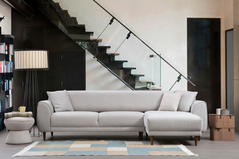 Gajanejos 5-seter Høyrevendt L-formet Sovesofa 87x237 cm i Stoff - Beige - Møbler - Sofaer - Sovesofaer - Langsgående sovesofa