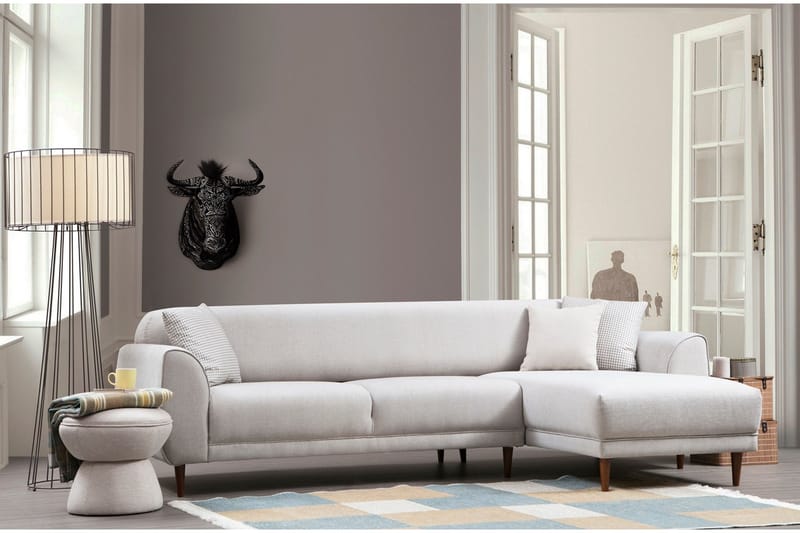 Gajanejos 5-seter Høyrevendt L-formet Sovesofa 87x237 cm i Stoff - Beige - Møbler - Sofaer - Sovesofaer - Langsgående sovesofa