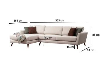 Gajanejos 5-seter Venstrevendt L-formet Sovesofa 93x273 cm i Fløyel - Beige - Møbler - Sofaer - Sovesofaer - Sovesofa divan