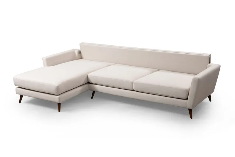 Gajanejos 5-seter Venstrevendt L-formet Sovesofa 93x273 cm i Fløyel - Beige - Møbler - Sofaer - Sovesofaer - Sovesofa divan