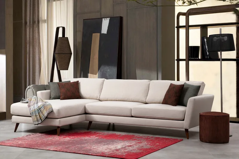 Gajanejos 5-seter Venstrevendt L-formet Sovesofa 93x273 cm i Fløyel - Beige - Møbler - Sofaer - Sovesofaer - Sovesofa divan
