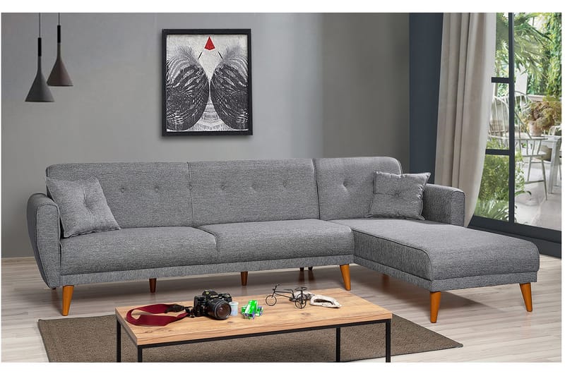 Gjoni Sovesofa med Divan Veggenhet - Grå - Møbler - Sofaer - Sovesofaer - Sovesofa divan