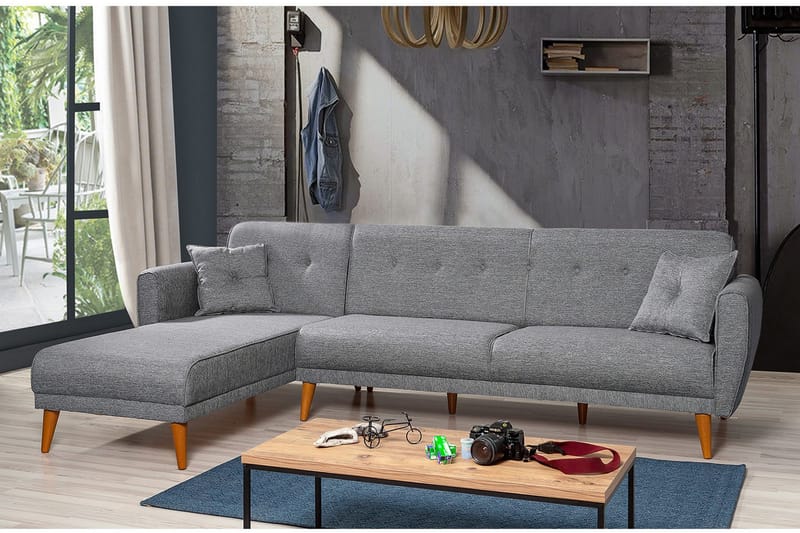 Gjoni Sovesofa med Divan Veggenhet - Grå - Møbler - Sofaer - Sovesofaer - Sovesofa divan