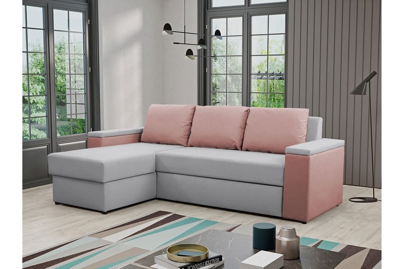Herosa 3-seters Sovesofa med Divan med Oppbevaring - Grå/Rosa - Møbler - Sofaer - Sovesofaer - Sovesofa divan