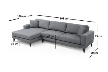 Hilari Sovesofa med Divan Venstre - Grå - Møbler - Sofaer - Sovesofaer - Sovesofa divan
