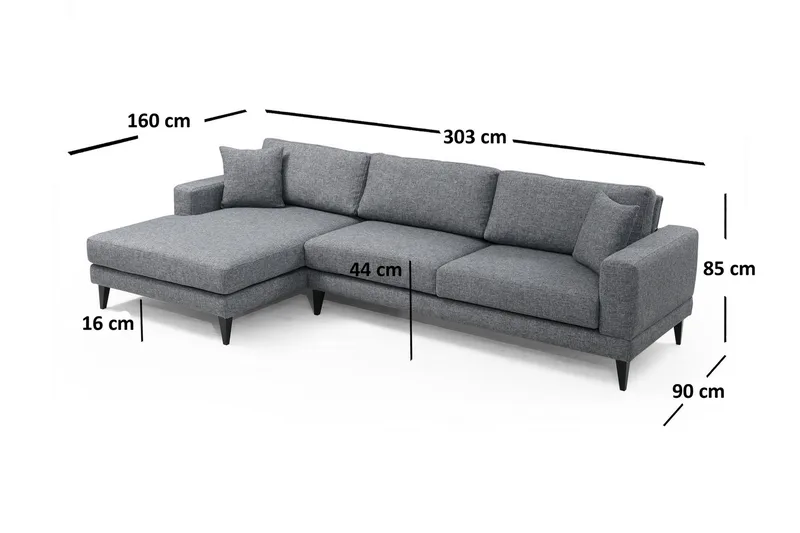 Hilari Sovesofa med Divan Venstre - Grå - Møbler - Sofaer - Sovesofaer - Sovesofa divan