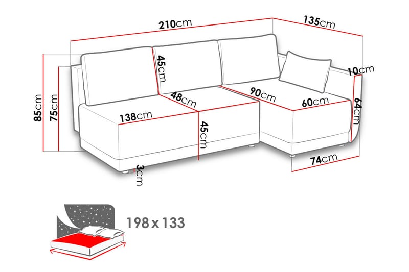 Hjørnesofa Nestor Høyre - Svart - Fløyelssofaer - Sovesofa divan