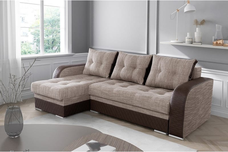 Hjørnesofa Sydney - Beige/Brun - Sovesofa divan