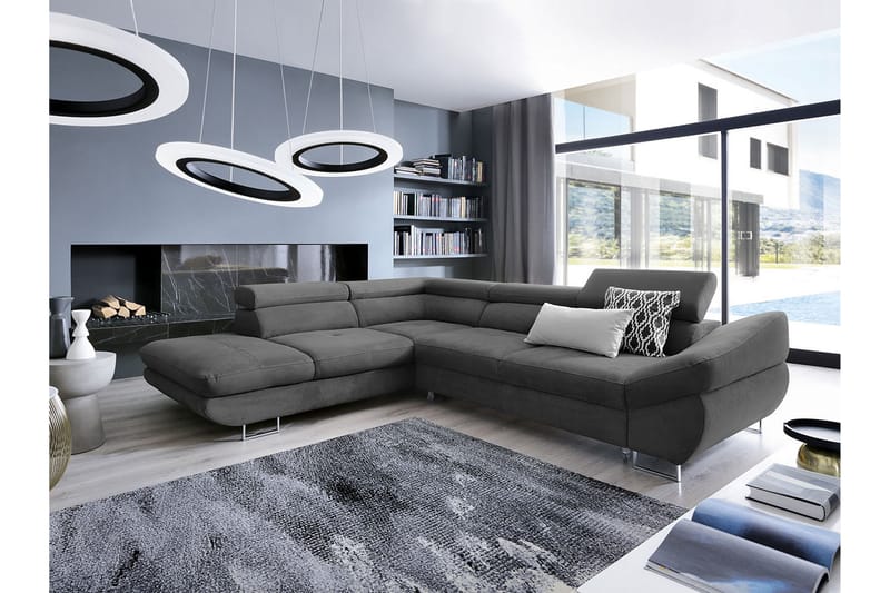 Hjørnesovesofa Brassington - Mørkegrå - Møbler - Sofaer - Fløyelssofaer