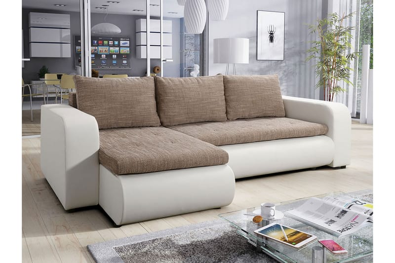 Hjørnesovesofa Ozello - Hvit/Beige - Skinnsofaer - Sovesofa divan