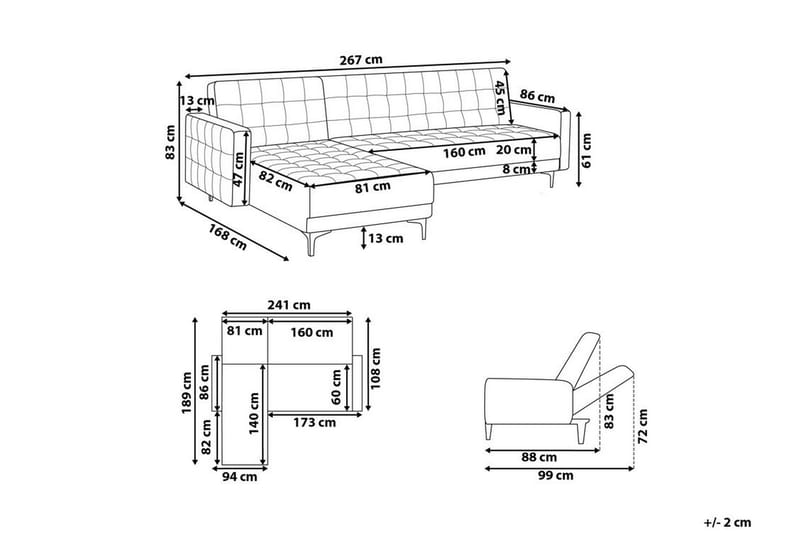 Hjørnesovesofa Westerleigh Høyre Fløyel - Blå - Sovesofa divan