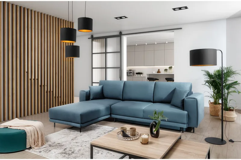 Hopland 3-seters Sovesofa m. Divan med Oppbevaring, Blå