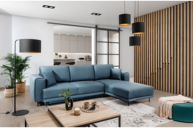 Hopland 3-seters Sovesofa m. Divan med Oppbevaring, Blå