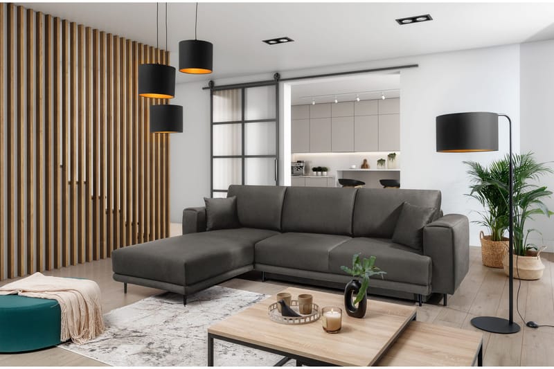 Hopland 3-seters Sovesofa m. Divan med Oppbevaring, Grå