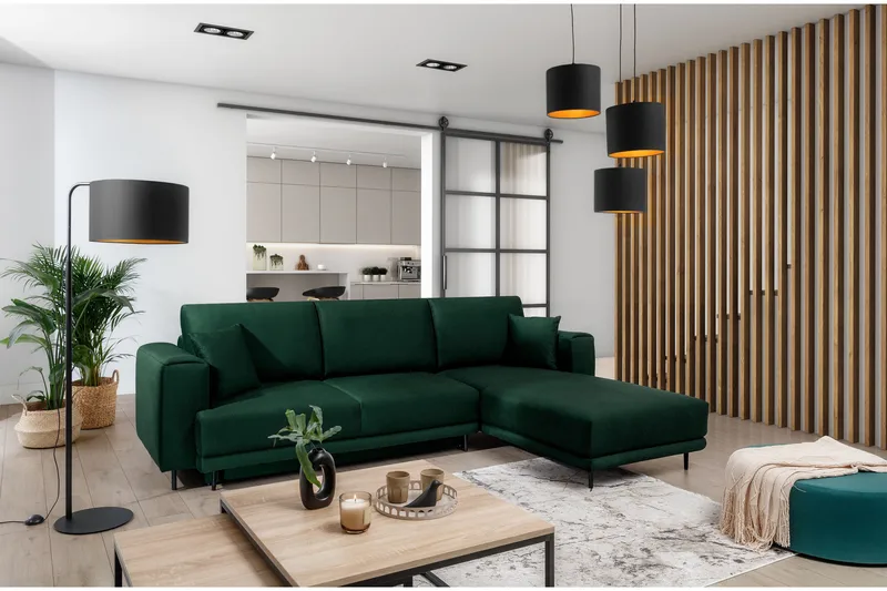 Hopland 3-seters Sovesofa m. Divan med Oppbevaring, Grønn