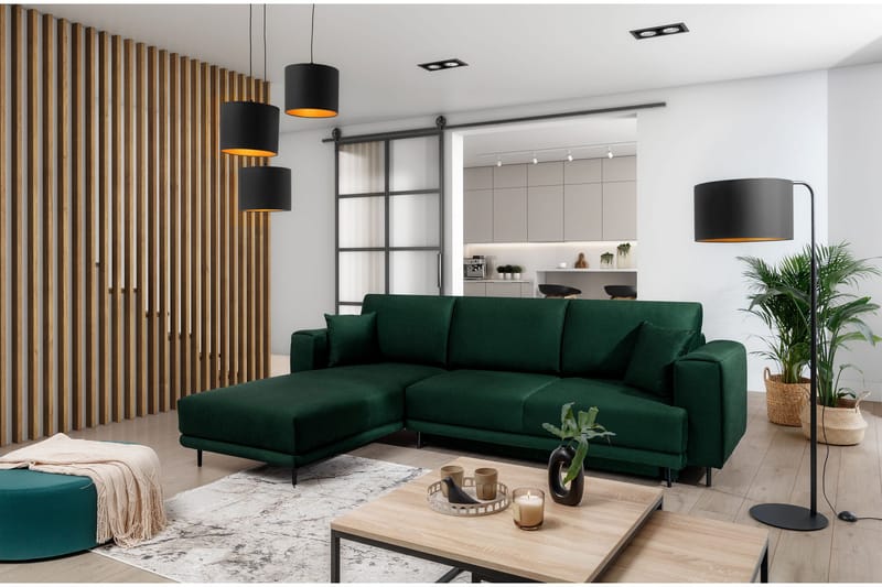 Hopland 3-seters Sovesofa m. Divan med Oppbevaring, Grønn