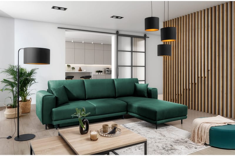 Hopland 3-seters Sovesofa m. Divan med Oppbevaring, Grønn