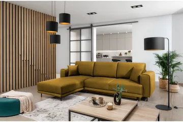 Hopland 3-seters Sovesofa m. Divan med Oppbevaring - Gul - Møbler - Sofaer - Sovesofaer - Sovesofa divan
