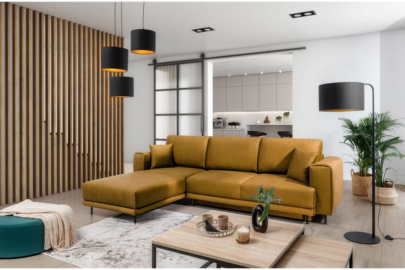 Hopland 3-seters Sovesofa m. Divan med Oppbevaring - Gul - Møbler - Sofaer - Sovesofaer - Sovesofa divan