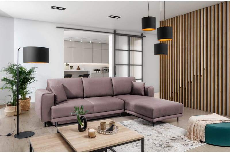 Hopland 3-seters Sovesofa m. Divan med Oppbevaring, Rosa