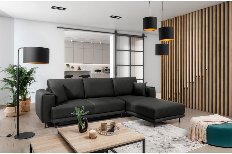 Hopland 3-seters Sovesofa m. Divan med Oppbevaring, Svart