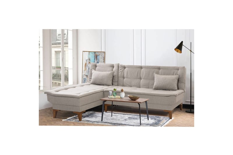 Hunterville 4-seter Venstre L-formet Sovesofa 107x225 cm i Stoff - Beige - Møbler - Sofaer - Sovesofaer - Sovesofa divan