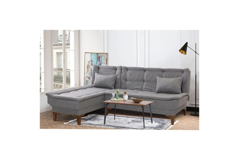 Hunterville 4-seter Venstre L-formet Sovesofa 107x225 cm i Stoff - Grå - Møbler - Sofaer - Sovesofaer - Sovesofa divan