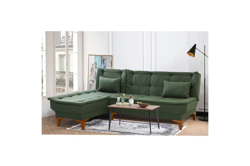 Hunterville 4-seter Venstre L-formet Sovesofa 107x225 cm i Stoff - Grønn - Møbler - Sofaer - Sovesofaer - Sovesofa divan