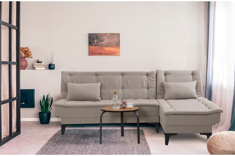 Hunterville 4-seters Høyre L-formet Sovesofa 107x225 cm i Stoff - Beige - Møbler - Sofaer - Sovesofaer - Sovesofa divan