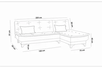 Hunterville 4-seters Høyre L-formet Sovesofa 107x225 cm i Stoff - Beige - Møbler - Sofaer - Sovesofaer - Sovesofa divan
