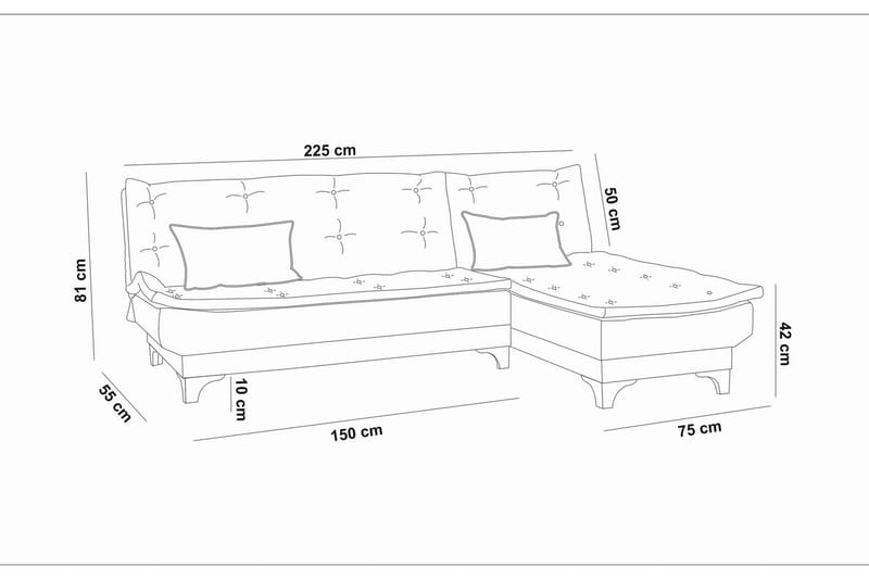 Hunterville 4-seters Høyre L-formet Sovesofa 107x225 cm i Stoff - Beige - Møbler - Sofaer - Sovesofaer - Sovesofa divan