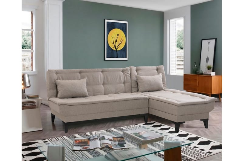 Hunterville 4-seters Høyre L-formet Sovesofa 107x225 cm i Stoff - Beige - Møbler - Sofaer - Sovesofaer - Sovesofa divan