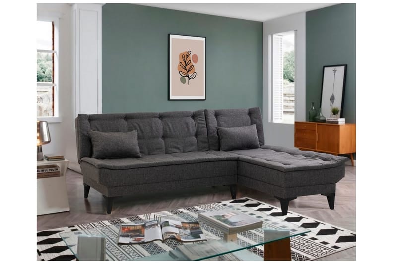 Hunterville 4-seters L-formet Sovesofa 107x225 cm i Stoff - Grå - Møbler - Sofaer - Sovesofaer - Sovesofa divan