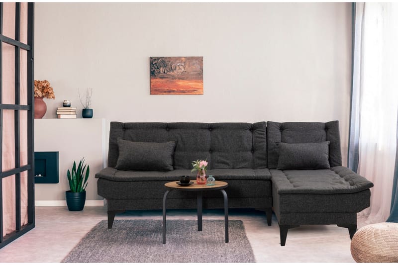 Hunterville 4-seters L-formet Sovesofa 107x225 cm i Stoff - Grå - Møbler - Sofaer - Sovesofaer - Sovesofa divan