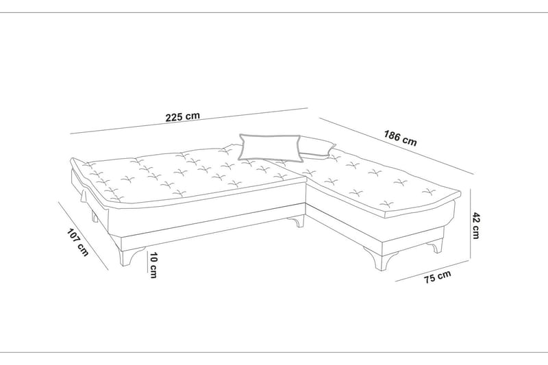 Hunterville Høyre L-formet 4-seters Sovesofa med Langsgående Sovefunksjon 107x225 cm i Stoff - Grå - Møbler - Sofaer - Sovesofaer - Sovesofa divan